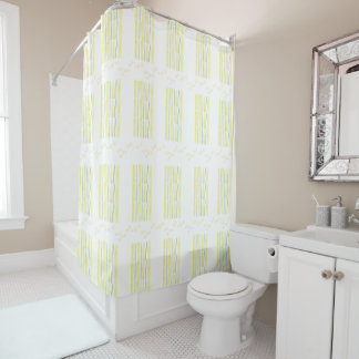 Rideaux De Douche Rayures jaunes et fleurs