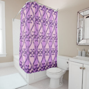 Rideaux De Douche Rayures roses et violettes Cœurs torsadés fantaisi