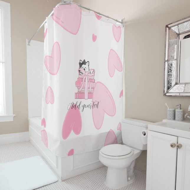 Rideaux De Douche Read • Love • Relax – Cat & Book Bathroom Curtain (En situation)