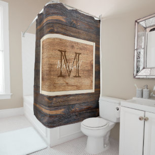 Rideaux De Douche Rectangle de monogramme de ton de bois rustique