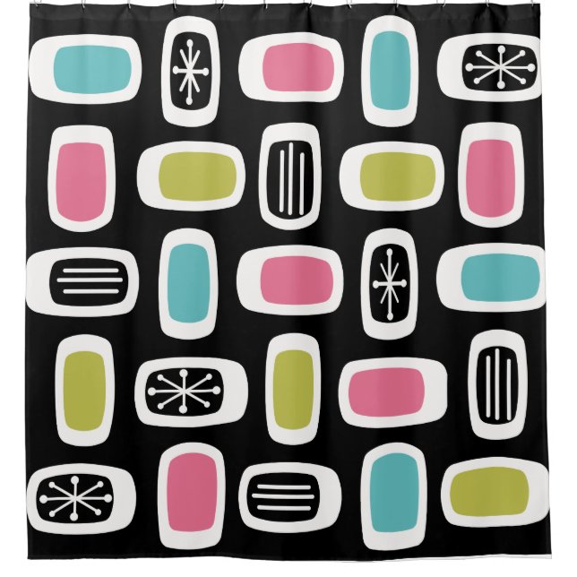 Rideaux De Douche Rectangles arrondies MCM du milieu du siècle Noir (Devant)