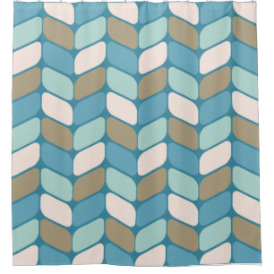 Rideaux De Douche Rectangles diagonales vintages Bleu clair Or Blanc