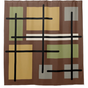 Rideaux De Douche Rectangles du Moyen-siècle Carré Brown multicolore