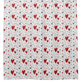 Rideaux De Douche Red and Black Doodle Hearts Love 