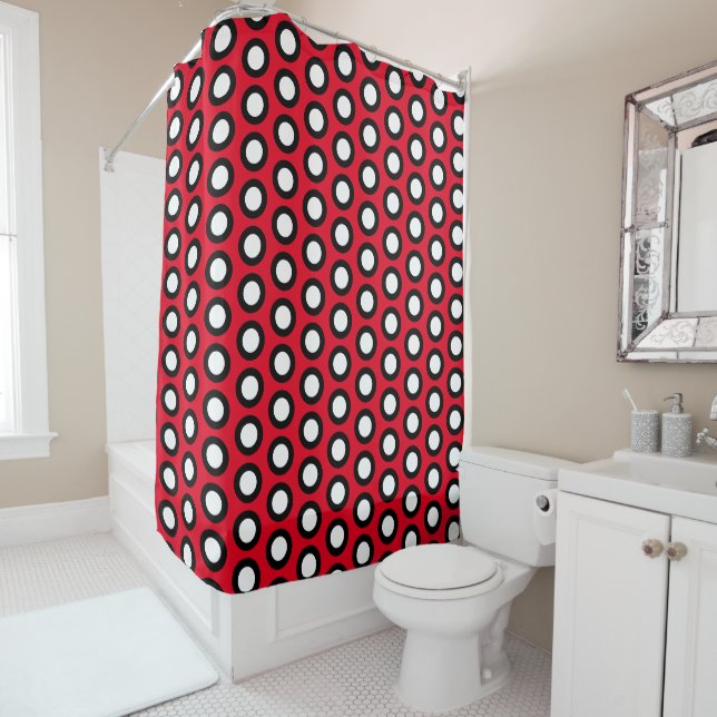 Rideaux De Douche Red, Black and White Polka Dots  (En situation)