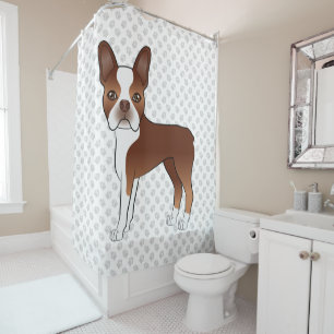 Rideaux De Douche Red Boston Terrier mignon dessin de chien concepti