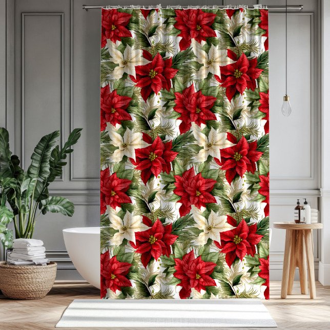 Rideaux De Douche Red Christmas Curtain Floral Touch for the Home (Red Christmas Curtain Floral Touch for the Home)