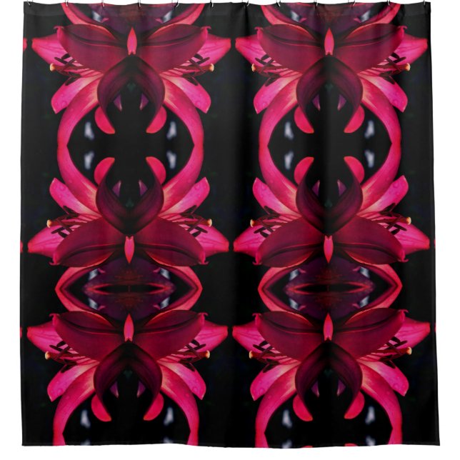 Rideaux De Douche Red Lily Floral Motif d'art Abstrait (Devant)