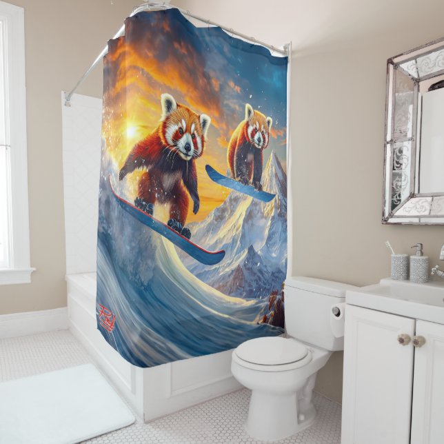 Rideaux De Douche Red Pandas Snowboard Design par Rich AMeN Gill (En situation)