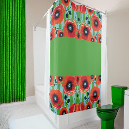 Rideaux De Douche Red Poppies Apple Green