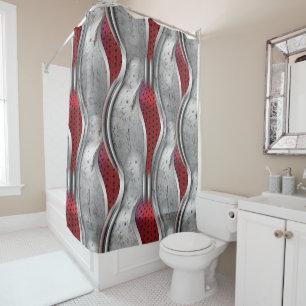 Rideaux De Douche Regarder la texture grise rouge 3D métallique