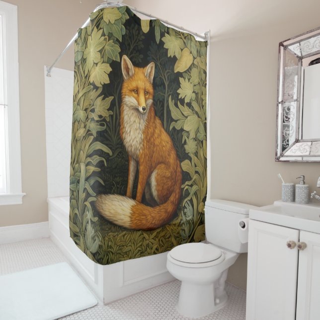 Rideaux De Douche Renard dans la forêt, style Art nouveau (En situation)