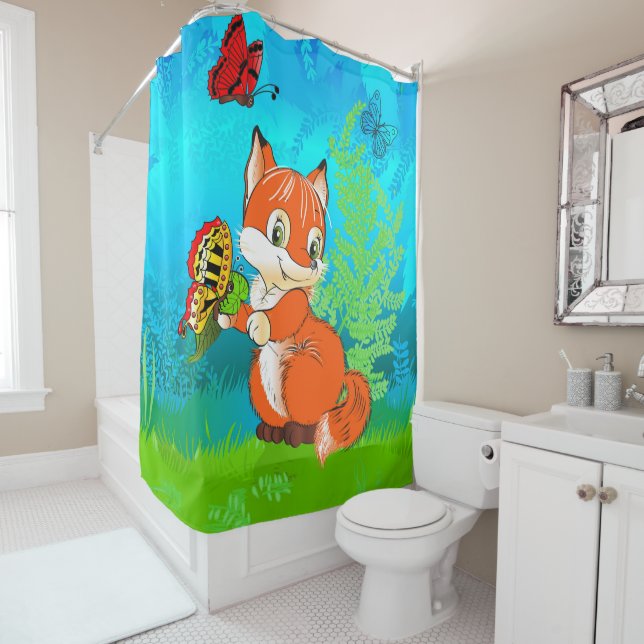 Rideaux De Douche renard et papillon (En situation)