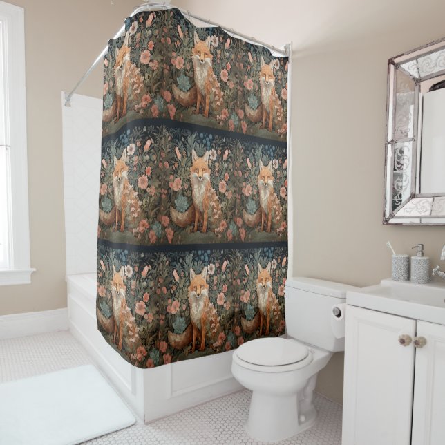 Rideaux De Douche Renard rouge dans un jardin victorien (En situation)