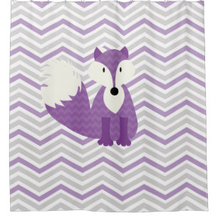 Rideaux De Douche Renard violet sur Gris, Blanc, Lilac Chevron Strip