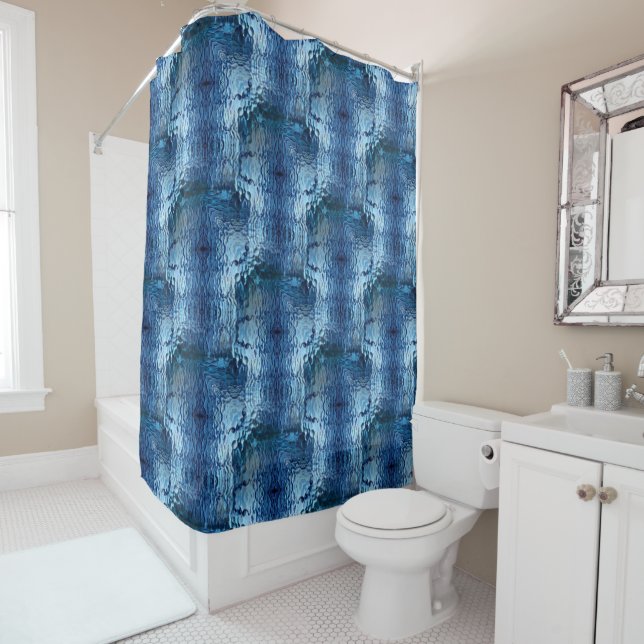 Rideaux De Douche Répétition en verre tordu martelé bleu (En situation)