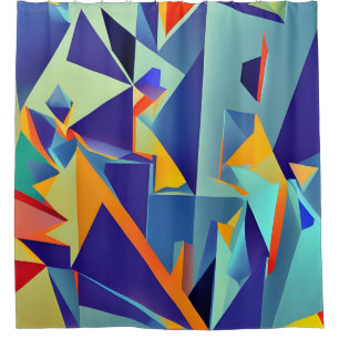 Rideaux De Douche Résumé Design 290 Cubisme Bleu Orange
