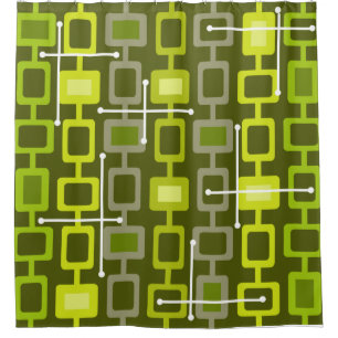 Rideaux De Douche Rétro 1950 Motif géométrique Chartreuse