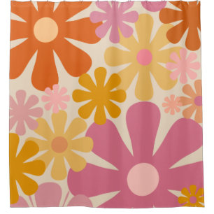 Rideaux De Douche Retro 1960s 1970s Fleurs motifs floraux
