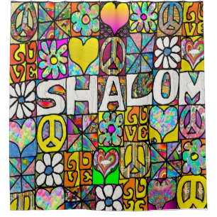 Rideaux De Douche Retro 60s Psychedelic Shalom LOVE