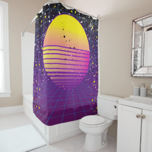 Rideaux De Douche Rétro 80's Soleil Jaune Violet