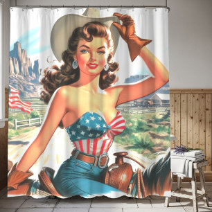 Rideaux De Douche Retro Belle Cowgirl Pin Up