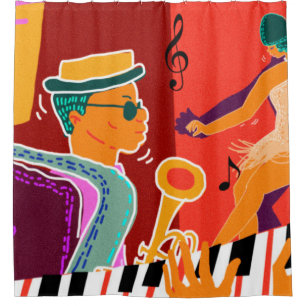 Rideaux De Douche Retro contraste festival de musique jazz