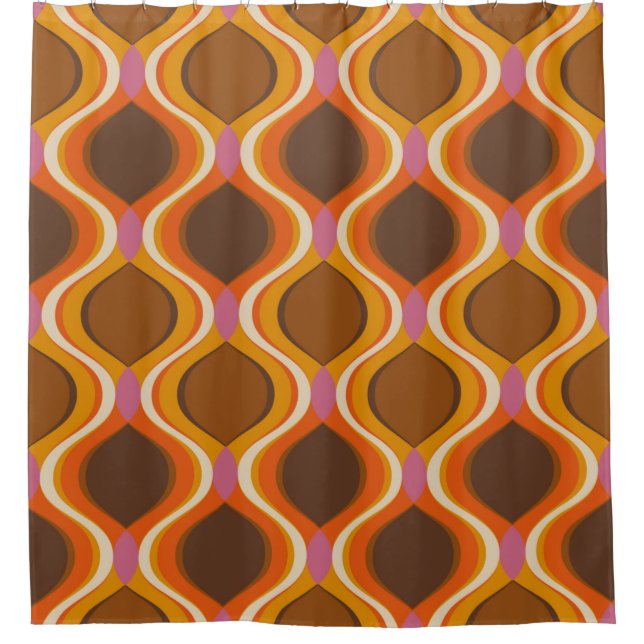 Rideaux De Douche Retro curves seamless pattern. 70s 60s style wallp (Devant)