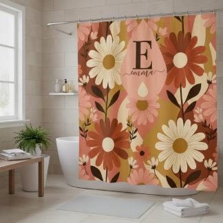 Rideaux De Douche Rétro Fleur de Daisy d'été des années 70 Nom perso