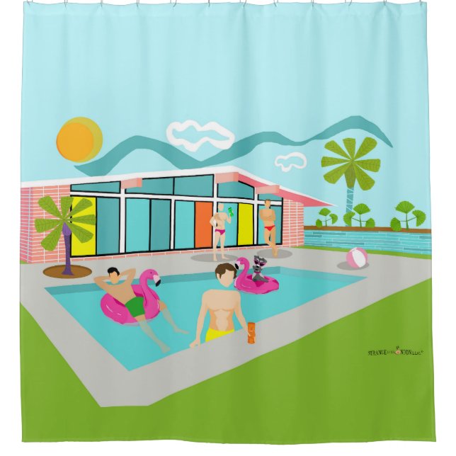 Rideaux De Douche Retro Gay Pink Flamant rose Pool Party (Devant)