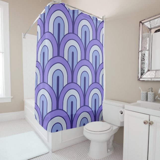 Rideaux De Douche Retro Gradated Geometric Fan Pattern (En situation)