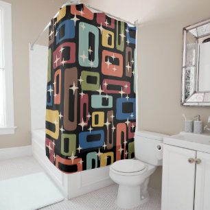 Rideaux De Douche Retro Mid-Century Moderne Abstrait