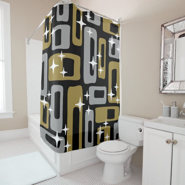Rideaux De Douche Retro Mid-Century Moderne Abstrait (En situation)