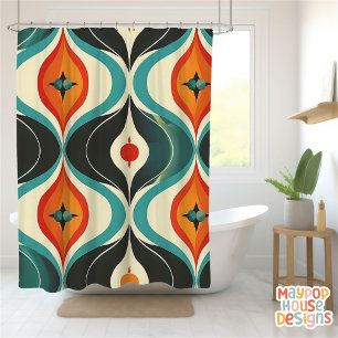 Rideaux De Douche Retro Mid-Century Moderne Abstrait