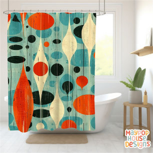 Rideaux De Douche Retro Mid-Century Moderne Abstrait