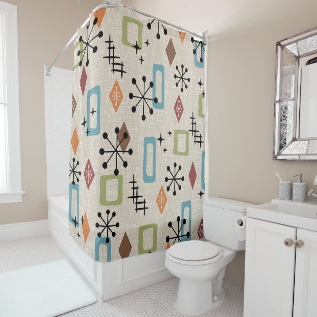 Rideaux De Douche Retro Mid-Century moderne Atomique Abstrait Motif (En situation)