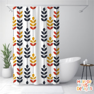 Rideaux De Douche Retro Mid-Century Moderne Botanique Abstrait