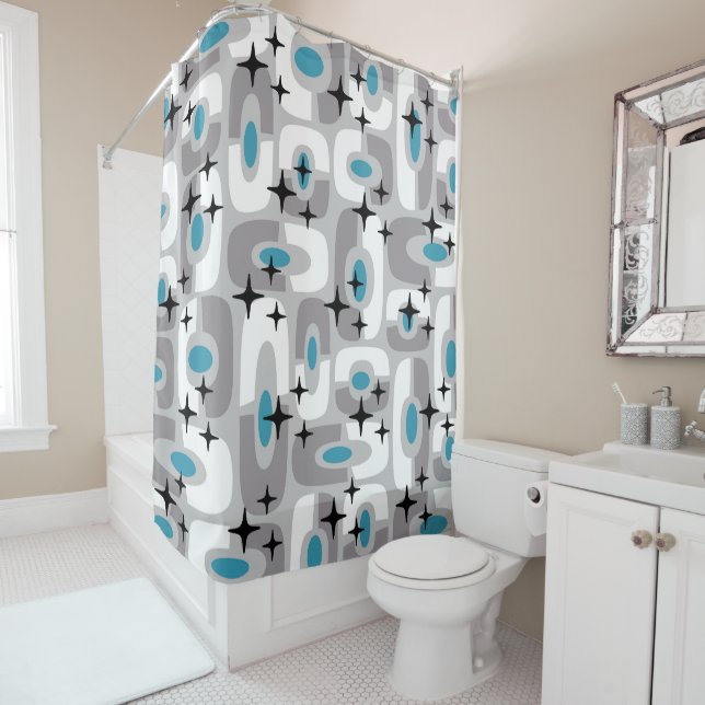 Rideaux De Douche Retro Mid-Century moderne Cosmique Abstrait Motif (En situation)