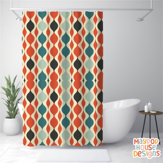 Rideaux De Douche Retro Mid-Century moderne Marine Rouge Abstrait (mid century modern shower curtain bathroom decor)