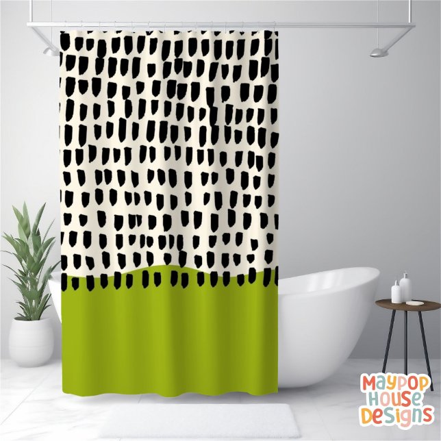 Rideaux De Douche Retro Mid-Century Vert moderne Noir Abstrait (mid century modern shower curtain bathroom decor)
