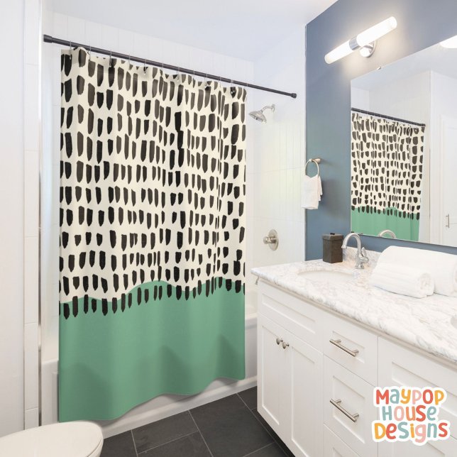 Rideaux De Douche Retro Mid-Century Vert moderne Noir Abstrait (mid century modern shower curtain bathroom decor)