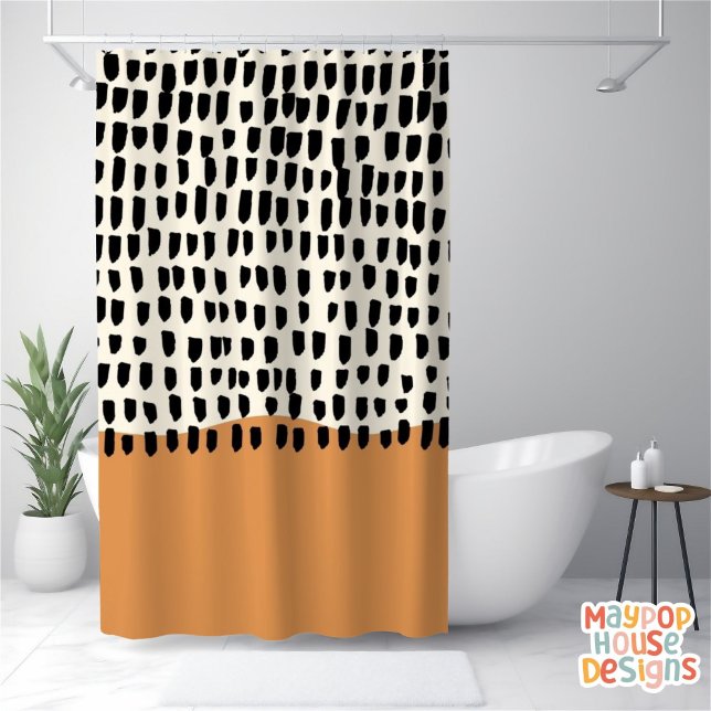 Rideaux De Douche Retro Mid-Century Vert moderne Noir Abstrait (mid century modern shower curtain bathroom decor)