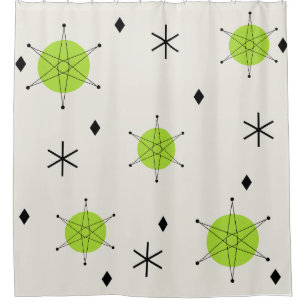 Rideaux De Douche Retro Mid Mod Starburst Sky Chartreuse