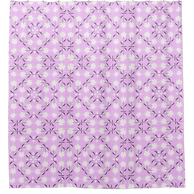 Rideaux De Douche Retro, motif floral rose (Devant)