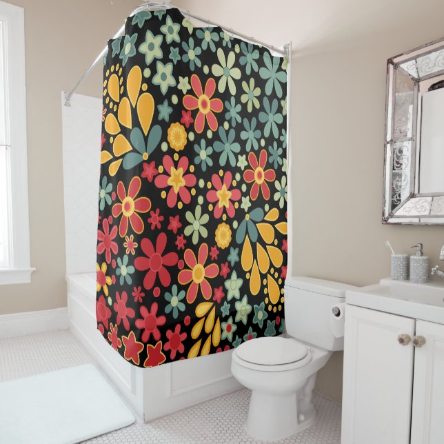 Rideaux De Douche Retro. Motifs floraux 2 (En situation)