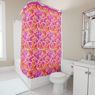 Rideaux De Douche Retro Psychedelic 60s Coeurs roses Conception abst