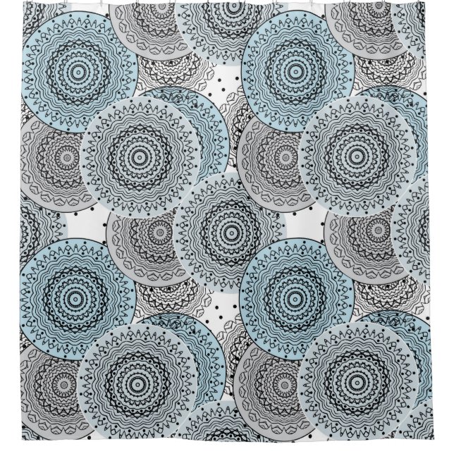 Rideaux De Douche Rétro, rétro motif, bleu et gris, élégant (Devant)