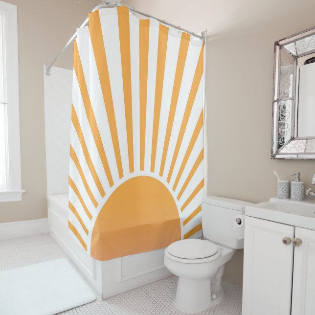 Rideaux De Douche Retro Soleil Coucher Soleil Lever Soleil Orange (En situation)