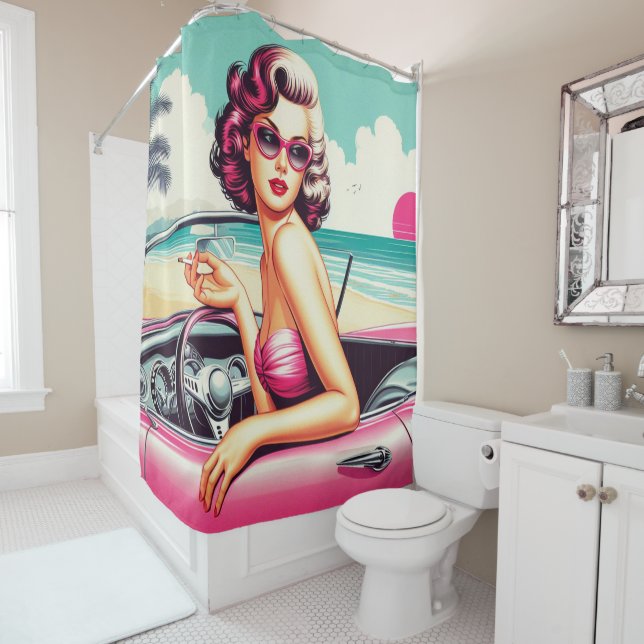 Rideaux De Douche Retro Summer Girl (En situation)