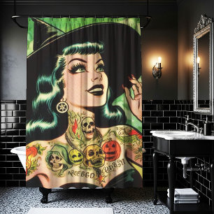 Rideaux De Douche Retro Tattoed Witch Comic
